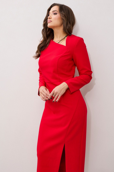 Платье полуприлегающего силуэта с разрезом и горловиной MALI 424-036 красный - фото 9