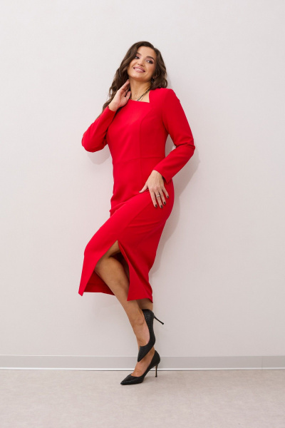 Платье полуприлегающего силуэта с разрезом и горловиной MALI 424-036 красный - фото 6