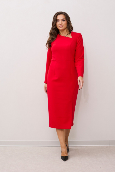 Платье полуприлегающего силуэта с разрезом и горловиной MALI 424-036 красный - фото 1