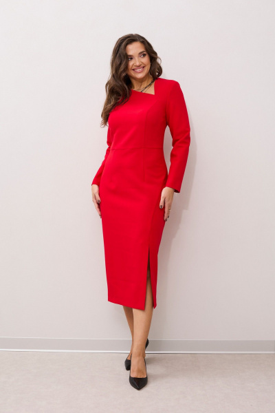 Платье полуприлегающего силуэта с разрезом и горловиной MALI 424-036 красный - фото 3