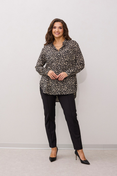 Блуза из ткани с накладными карманами и складками MALI 624-042 леопард - фото 2