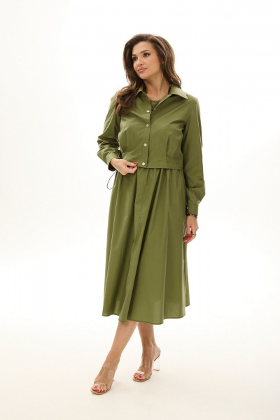 Комплект из платья и укороченного жакета с карманами MALI 724-024 хаки - фото 1