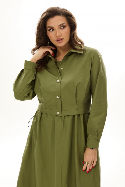 Комплект из платья и укороченного жакета с карманами MALI 724-024 хаки - фото 7