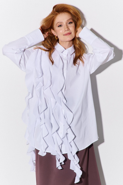 Белая рубашка со воланами и декоративными элементами из текстиля FLAIM 1102 белый - фото 5