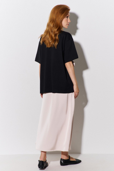 Бежевый майка с юбкой и декоративными цветами FLAIM 1104.01 черный-бежевый - фото 2