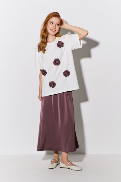 Майка свободного силуэта с коротким рукавом из трикотажа FLAIM 1105.02 молоко-шоколад - фото 3