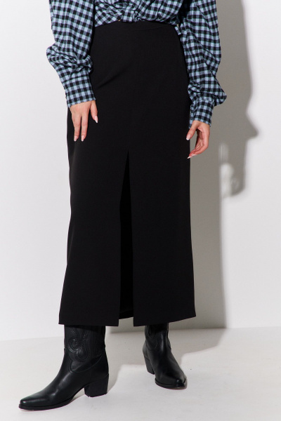 Юбка миди с разрезом и поясом из костюмной ткани FLAIM 1108 черный - фото 4
