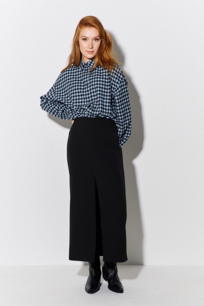 Юбка миди с разрезом и поясом из костюмной ткани FLAIM 1108 черный - фото 2