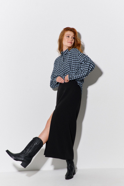 Юбка миди с разрезом и поясом из костюмной ткани FLAIM 1108 черный - фото 1