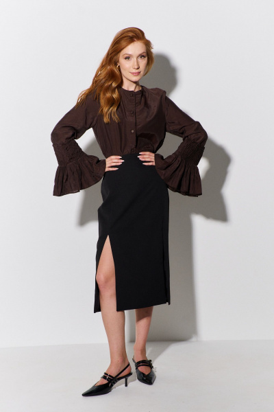 Коричневая классическая рубашка с декоративными манжетами из текстиля FLAIM 1109.01 шоколад - фото 7