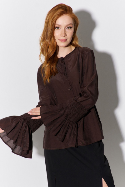 Коричневая классическая рубашка с декоративными манжетами из текстиля FLAIM 1109.01 шоколад - фото 6