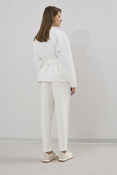 Жакет утепленный из фактурной ткани с поясом и карманами DAVA 3134 белый - фото 3