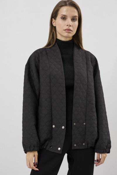 Утепленный тренч из фактурной ткани с карманами и резинкой DAVA 3136 черный - фото 1