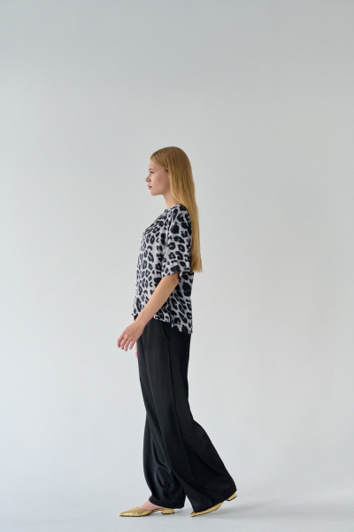 Блуза оверсайз с кружевом, длинные рукава,юбго стиль и комфорт Мастер Мод 803ас леопард_серый - фото 3