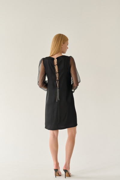 Нарядное черное платье с длинными органзовыми рукавами Мастер Мод 864ас чёрный - фото 5