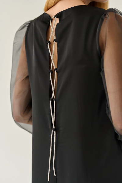 Нарядное черное платье с длинными органзовыми рукавами Мастер Мод 864ас чёрный - фото 4