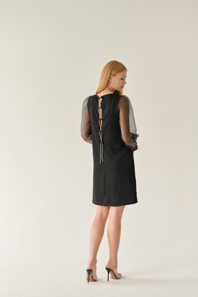 Нарядное черное платье с длинными органзовыми рукавами Мастер Мод 864ас чёрный - фото 2