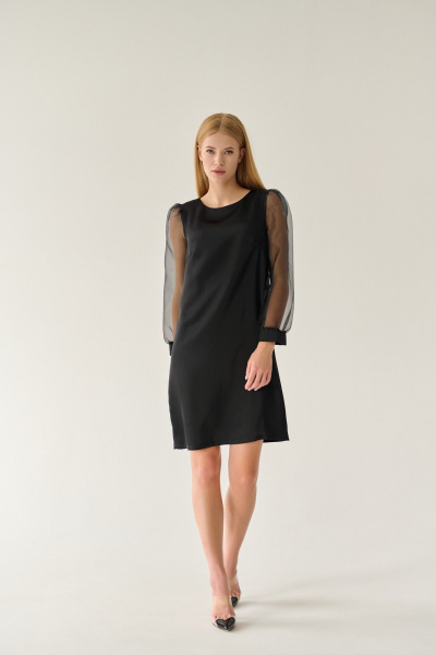 Нарядное черное платье с длинными органзовыми рукавами Мастер Мод 864ас чёрный - фото 1