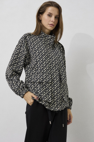 Жакет свободного силуэта из трикотажа, карманы, кулиса снизу DAVA 3214 черно-серый - фото 5