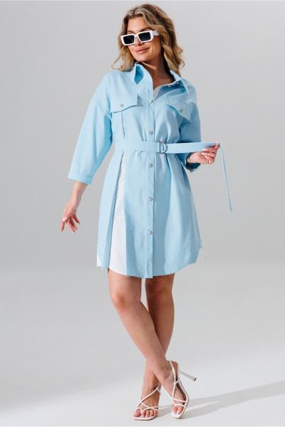 Джинсовое платье свободного кроя с карманами и поясом Faufilure C1634 - фото 1