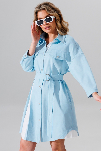 Джинсовое платье свободного кроя с карманами и поясом Faufilure C1634 - фото 2