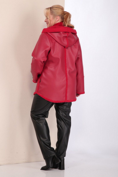 Короткая кожаная дубленка с капюшоном и фигурным низом Celentano 2068.1 алый - фото 11