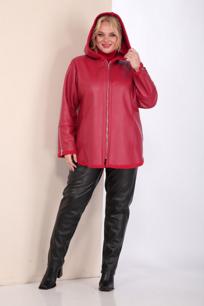 Короткая кожаная дубленка с капюшоном и фигурным низом Celentano 2068.1 алый - фото 10