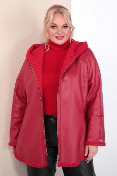 Короткая кожаная дубленка с капюшоном и фигурным низом Celentano 2068.1 алый - фото 4