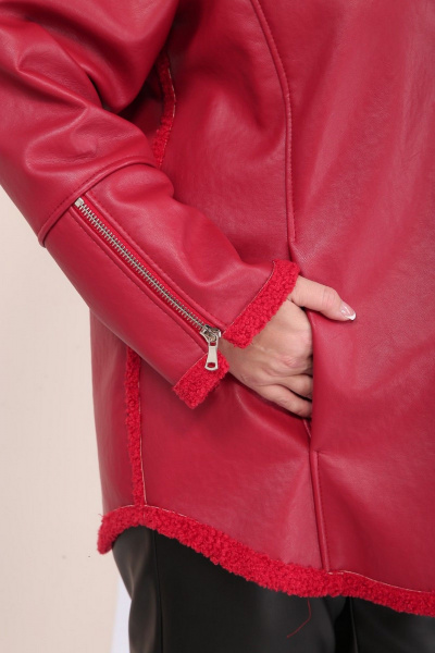 Короткая кожаная дубленка с капюшоном и фигурным низом Celentano 2068.1 алый - фото 2