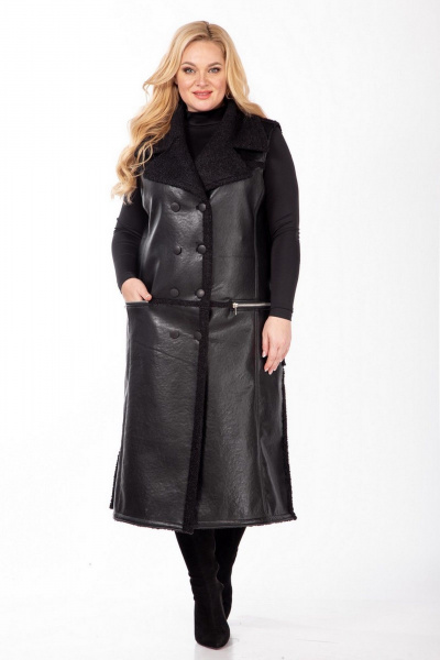 Длинный жилет из экокожи с металлическими молниями Celentano 2069.2 черный - фото 13
