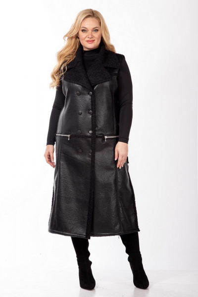 Длинный жилет из экокожи с металлическими молниями Celentano 2069.2 черный - фото 11