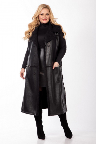 Длинный жилет из экокожи с металлическими молниями Celentano 2069.2 черный - фото 7