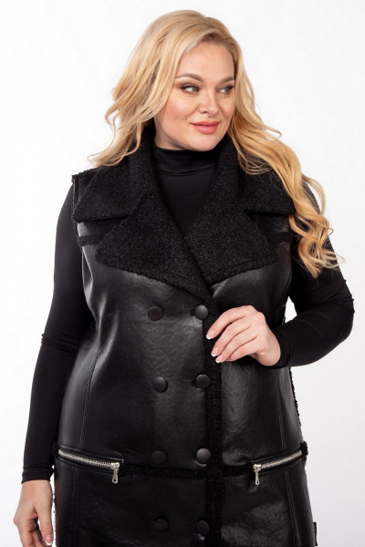 Длинный жилет из экокожи с металлическими молниями Celentano 2069.2 черный - фото 4