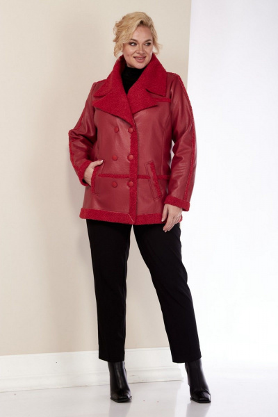 Дубленка из экокожи с двубортной застежкой и карманами Celentano 2070.1 алый - фото 14