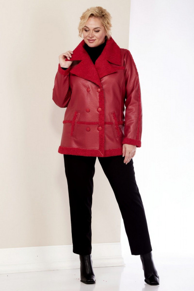 Дубленка из экокожи с двубортной застежкой и карманами Celentano 2070.1 алый - фото 13