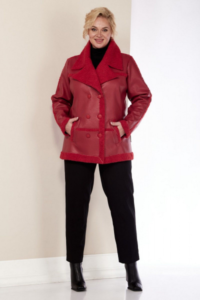 Дубленка из экокожи с двубортной застежкой и карманами Celentano 2070.1 алый - фото 12
