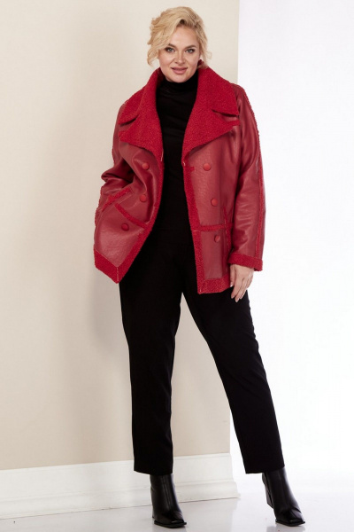 Дубленка из экокожи с двубортной застежкой и карманами Celentano 2070.1 алый - фото 10