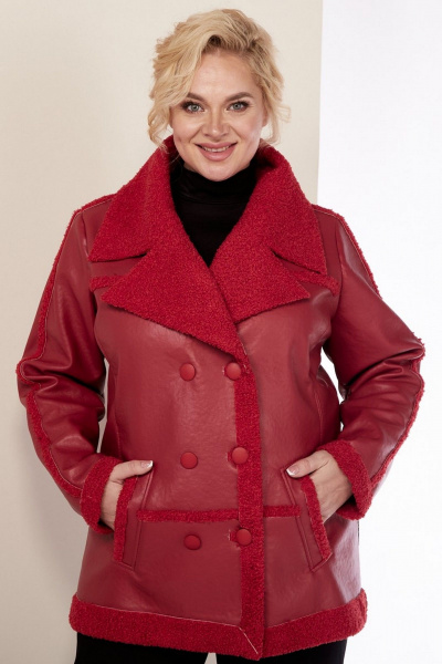 Дубленка из экокожи с двубортной застежкой и карманами Celentano 2070.1 алый - фото 8