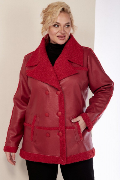 Дубленка из экокожи с двубортной застежкой и карманами Celentano 2070.1 алый - фото 6