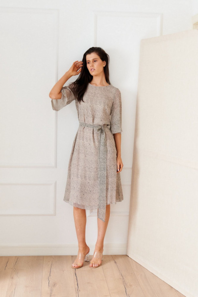 Платье из шифона с мелким рисунком по колено Morozov Amavie 1.1884_A3_Merle_бежевые_шарики - фото 1