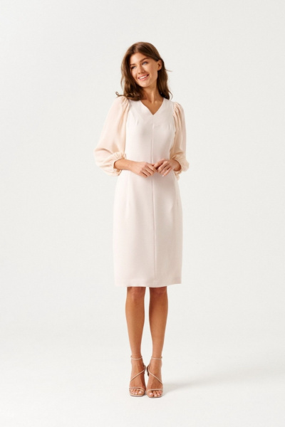 Платье прямого силуэта с V-образным вырезом и карманами Morozov Amavie 1.1928_A2_Iza_бежевый - фото 1