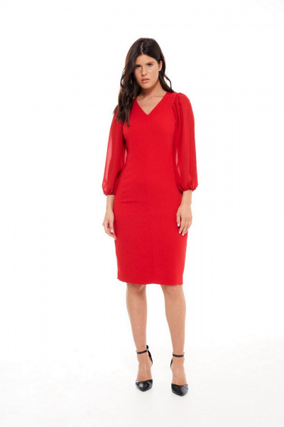 Платье с объемными рукавами и сборками из плательной ткани Morozov Amavie 1.1928_A2_Iza_красный - фото 1