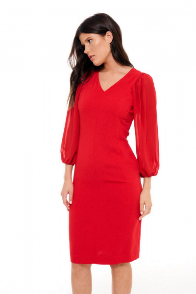 Платье с объемными рукавами и сборками из плательной ткани Morozov Amavie 1.1928_A2_Iza_красный - фото 3