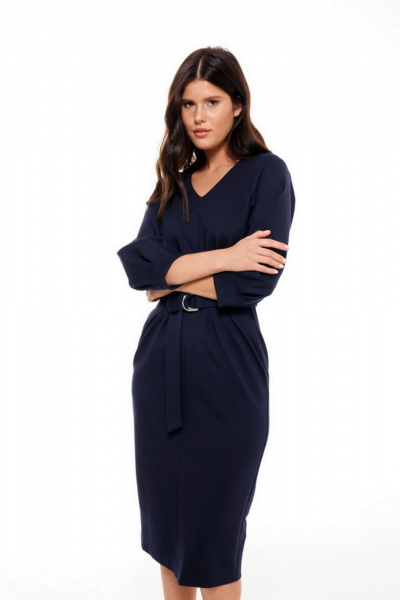 Платье с спущенными плечами и защипами из трикотажа Morozov Amavie 1.1975_B1_Selena_темно-синий - фото 4
