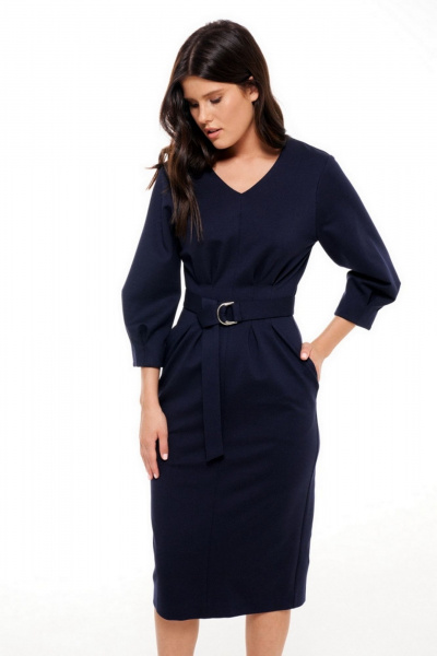 Платье с спущенными плечами и защипами из трикотажа Morozov Amavie 1.1975_B1_Selena_темно-синий - фото 2