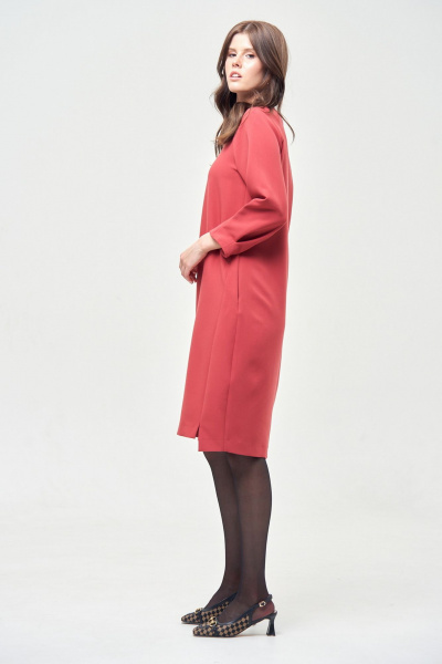 Платье прямое до колена из текстиля с разрезом и карманами Morozov Amavie 1.1981_A1_Bonni_терракотовый - фото 3