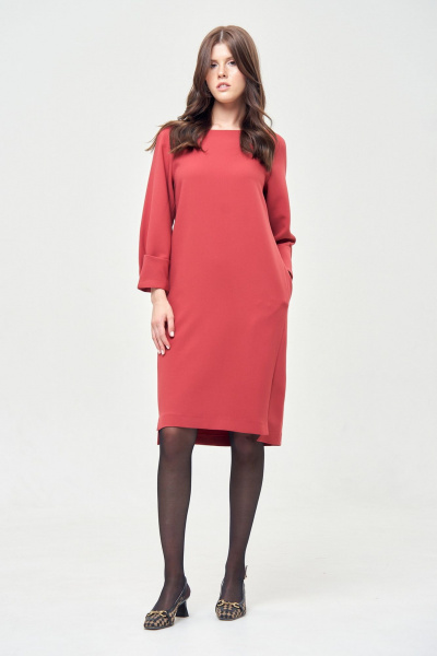 Платье прямое до колена из текстиля с разрезом и карманами Morozov Amavie 1.1981_A1_Bonni_терракотовый - фото 1