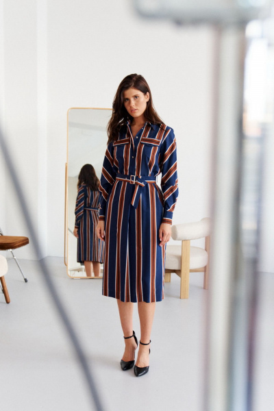 Платье рубашка с полосками, поясом и длинным рукавом Morozov Amavie 1.1982_A2_Edita_полоска_синяя - фото 1