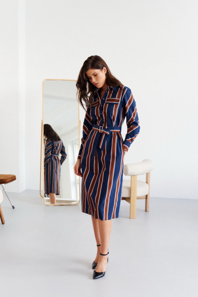 Платье рубашка с полосками, поясом и длинным рукавом Morozov Amavie 1.1982_A2_Edita_полоска_синяя - фото 6
