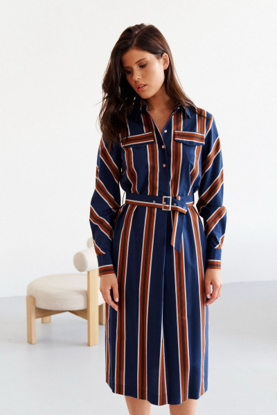 Платье рубашка с полосками, поясом и длинным рукавом Morozov Amavie 1.1982_A2_Edita_полоска_синяя - фото 4